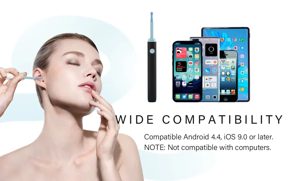 eXempt Earwax Remover with Camera Ear Scope Earwax Cleaner Tool Kit with 1080P FHD Wireless Waterproof Ear Camera for iPhone iPad & Android(White) Visual Ear Wax Removal - White - ear cleaning kit compatible Android iOS WIDE COMPATIBILITY for use anywhere anytime