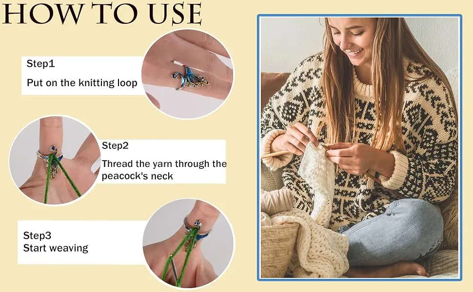 J.CARP 8 Pcs Adjustable Knitting Crochet Loop Ring  Braided Knitting Ring Yarn Guide Finger Holder for Mother Grandma Thanksgiving Presents 8pcs - YARN CUTTER