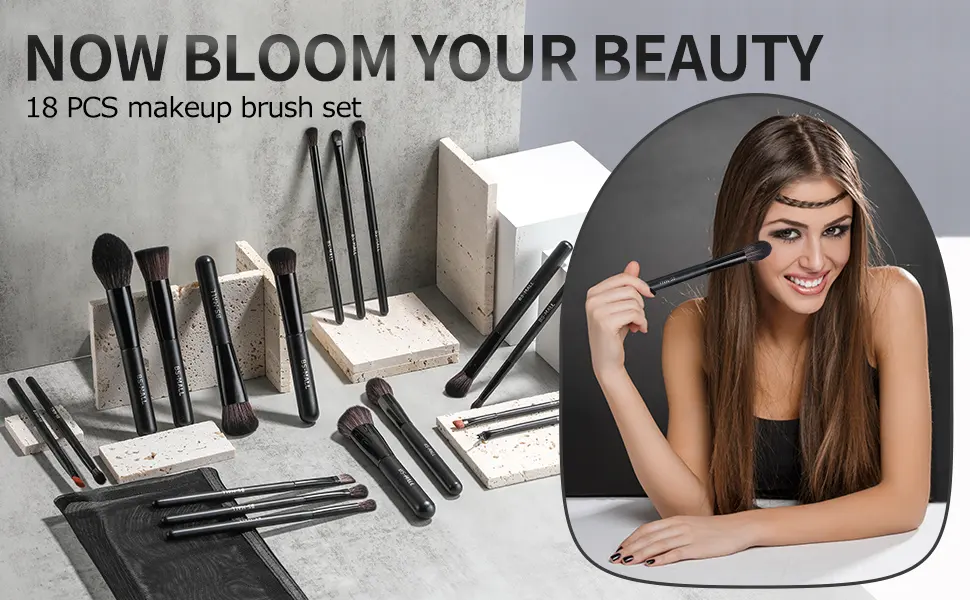 BS-MALL Makeup Brush Set 18 Pcs Premium Synthetic Foundation Powder Concealers Eye shadows Blush Makeup Brushes with black Bag (Black) - product information 25