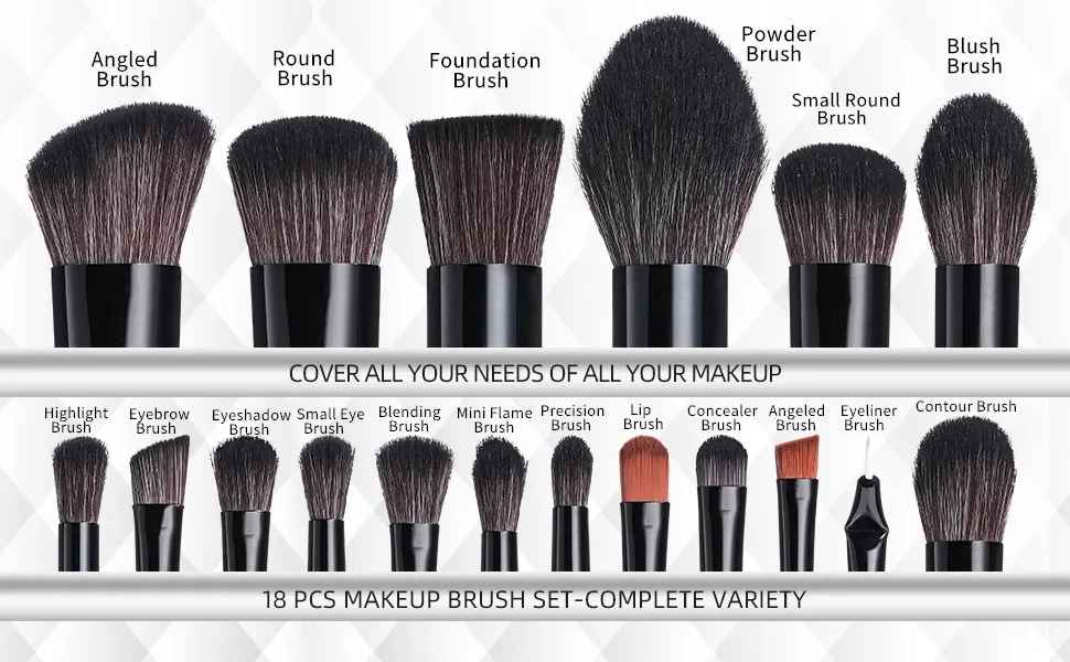 BS-MALL Makeup Brush Set 18 Pcs Premium Synthetic Foundation Powder Concealers Eye shadows Blush Makeup Brushes with black Bag (Black) - product information 26
