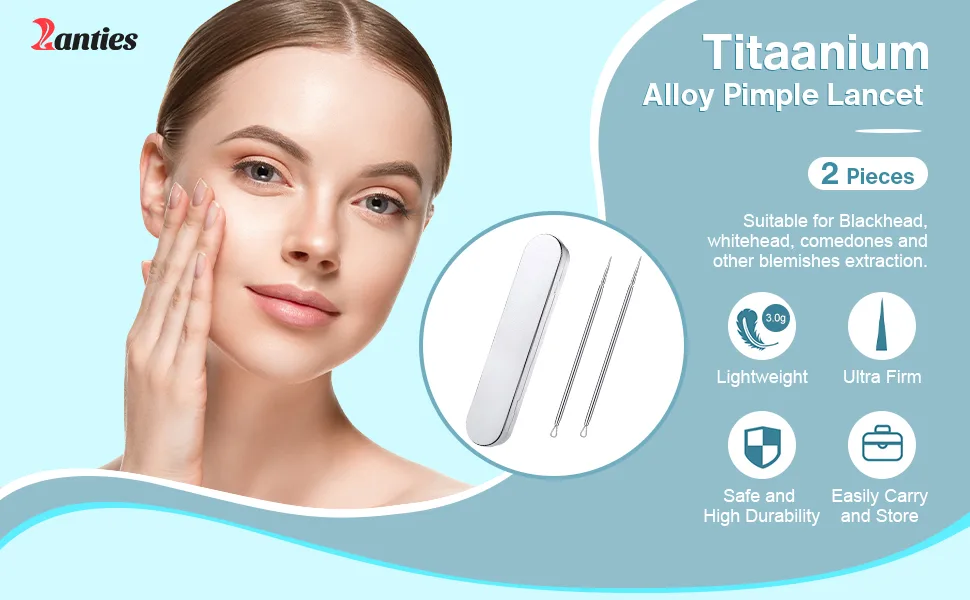 2 Pcs Pimple Popper Tool Blackhead Remover Tools Titanium Lancet Needle Kit Professional Facial Milia Removal Blackhead Extractor Tool Comedone Zit Whitehead Blemish Extraction Tools - product information 1