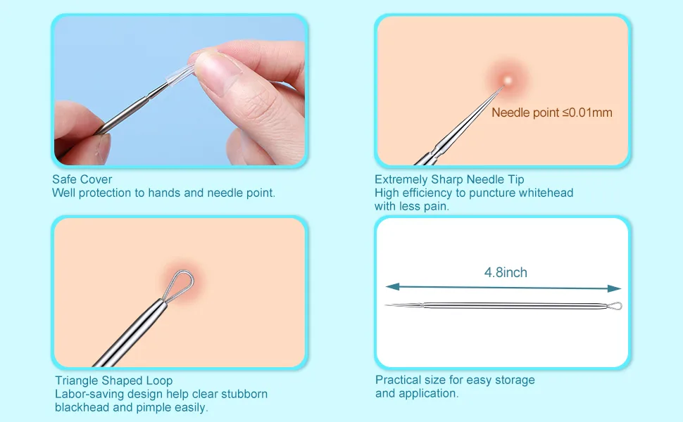 2 Pcs Pimple Popper Tool Blackhead Remover Tools Titanium Lancet Needle Kit Professional Facial Milia Removal Blackhead Extractor Tool Comedone Zit Whitehead Blemish Extraction Tools - product information 4