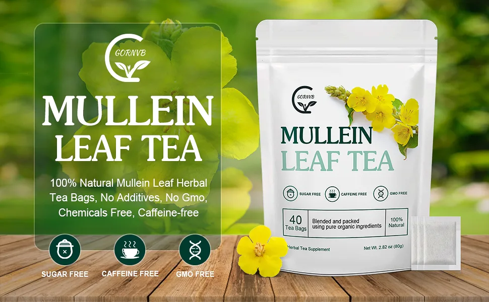 Mullein Leaf Tea Bags - Lungs Cleanse and Respiratory Support  Mullein Herbal Teas  Caffeine Free  40 Tea Bags - mullein leaf tea