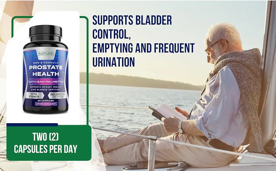 Built by Nature Saw Palmetto Prostate Supplements for Men - DHT Blocker for Hair Loss - Volume Increaser & Bladder Flow Support   Extra Strength Prostate Health Complex   60 Capsules - Prostate Supplement for Men with Saw Palmetto, Pygeum and Beta Sitosterol, Prostate Health Formula