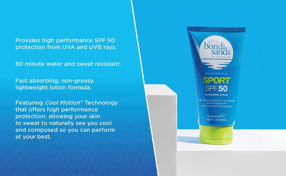 Bondi Sands Sport SPF 50 Sunscreen Lotion | High-Performance Protection with Cool Motion Technology  Non-Greasy  Water + Sweat-Resistant | 5.07 Fl Oz - Bondi Sands sunscreen
