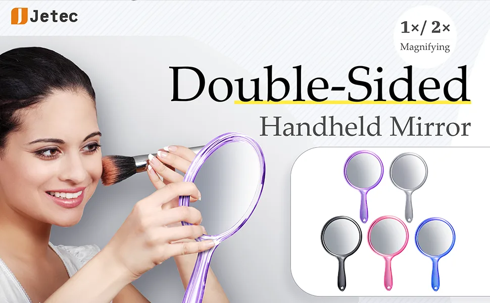 Jetec Hand Mirror Double Sided Handheld Mirror 1X/ 2X Magnifying Mirror with Handle Mirror Rounded Shape Makeup Mirror (White) - product information 1