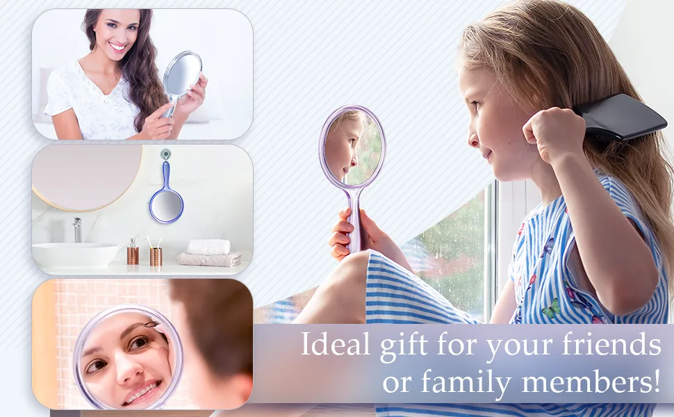 Jetec Hand Mirror Double Sided Handheld Mirror 1X/ 2X Magnifying Mirror with Handle Mirror Rounded Shape Makeup Mirror (White) - product information 5
