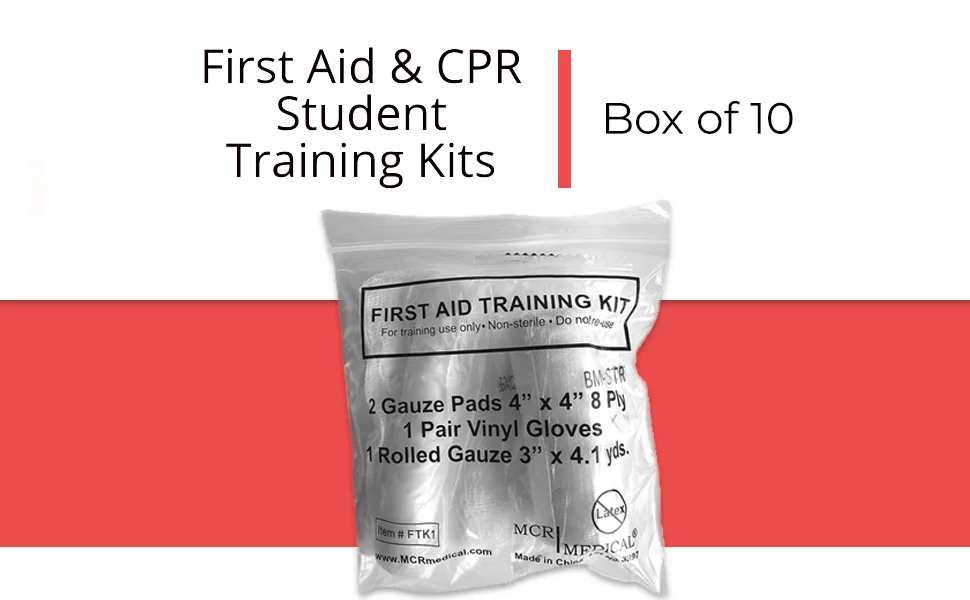Box of 10 First Aid Training Kits  Basic  MCR Medical - These kits are a cost effective way to train students in first aid and utilizing available