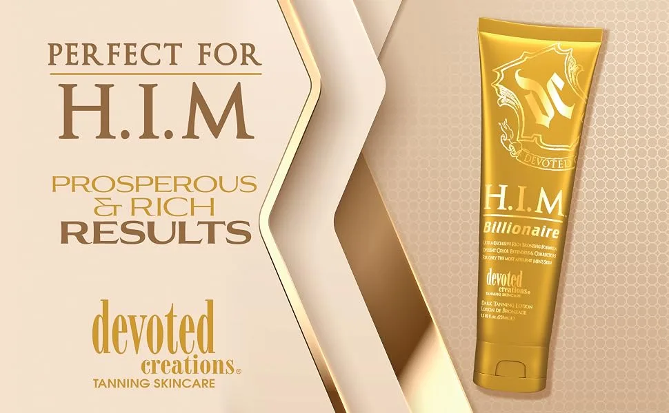 Devoted Creations H.I.M Billionaire Dark Tanning Lotion   Ultra-Exclusive Rich Bronzing Formula with Opulent Color Extenders and Correctors   8.5 oz. - HIM Billionaire Prosperous & Rich Results