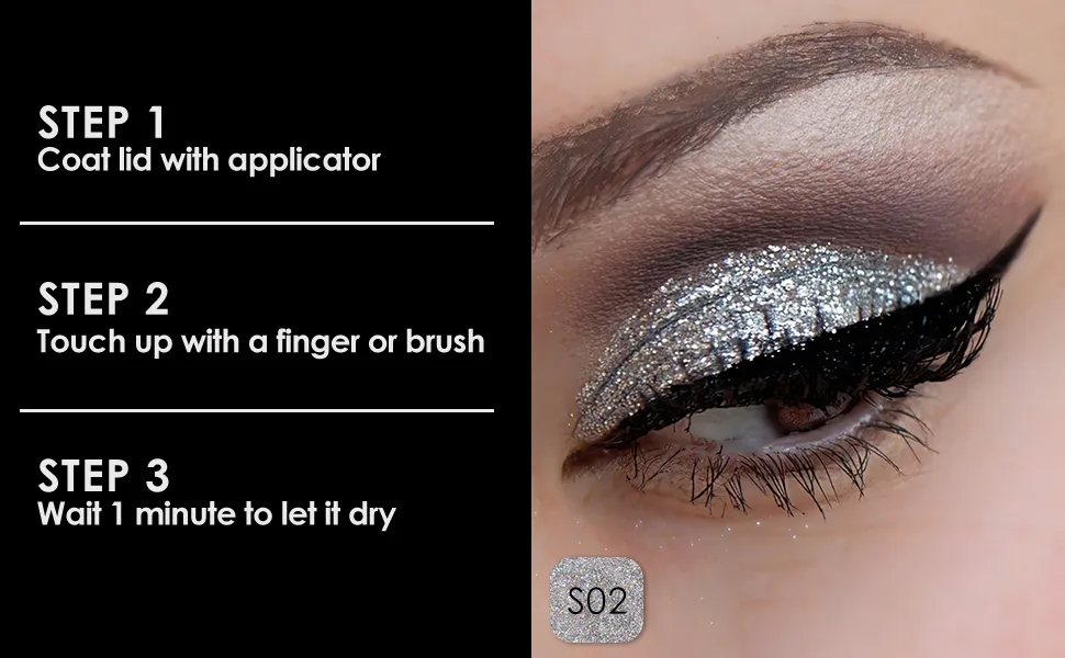 FOCALLURE Glittering Liquid Eyeshadow  High-Impact  Long Lasting  Quick-Drying  Crease Resistant  Precision Applicator Included  02 Polar Star 2 Polar Star - FA195 6-S02