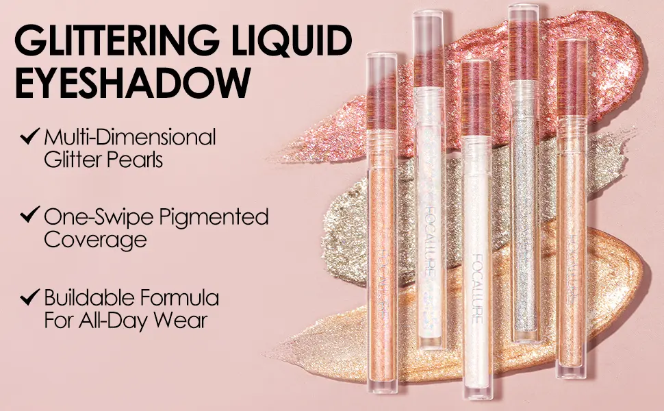 FOCALLURE Glittering Liquid Eyeshadow  High-Impact  Long Lasting  Quick-Drying  Crease Resistant  Precision Applicator Included  01 Gray Lily 1 Gray Lily - FA195 1