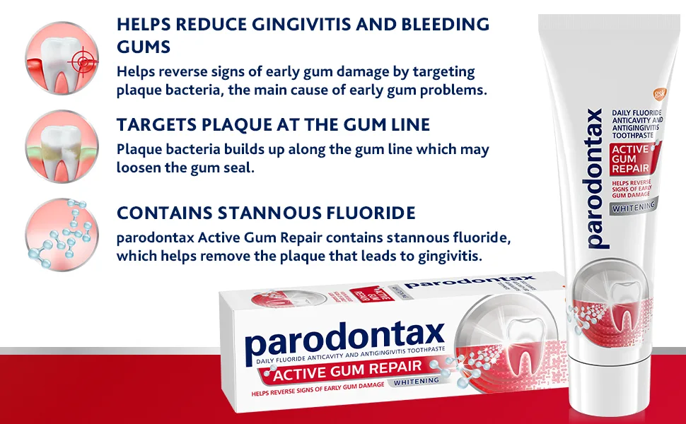 Parodontax Active Gum Repair Whitening Toothpaste for Bleeding Gums - 3.4 oz Tube - Parodontax active gum repair