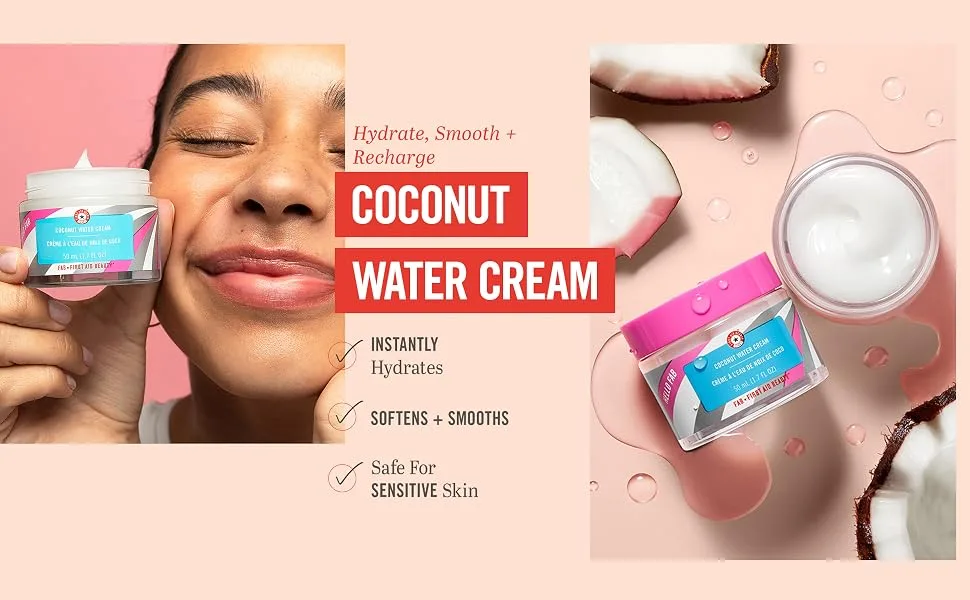 First Aid Beauty Hello FAB Coconut Water Cream   Lightweight  Oil-Free Face Moisturizer   1.7 oz. - Coconut Water Cream