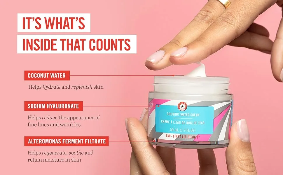First Aid Beauty Hello FAB Coconut Water Cream   Lightweight  Oil-Free Face Moisturizer   1.7 oz. - Coconut Water Cream