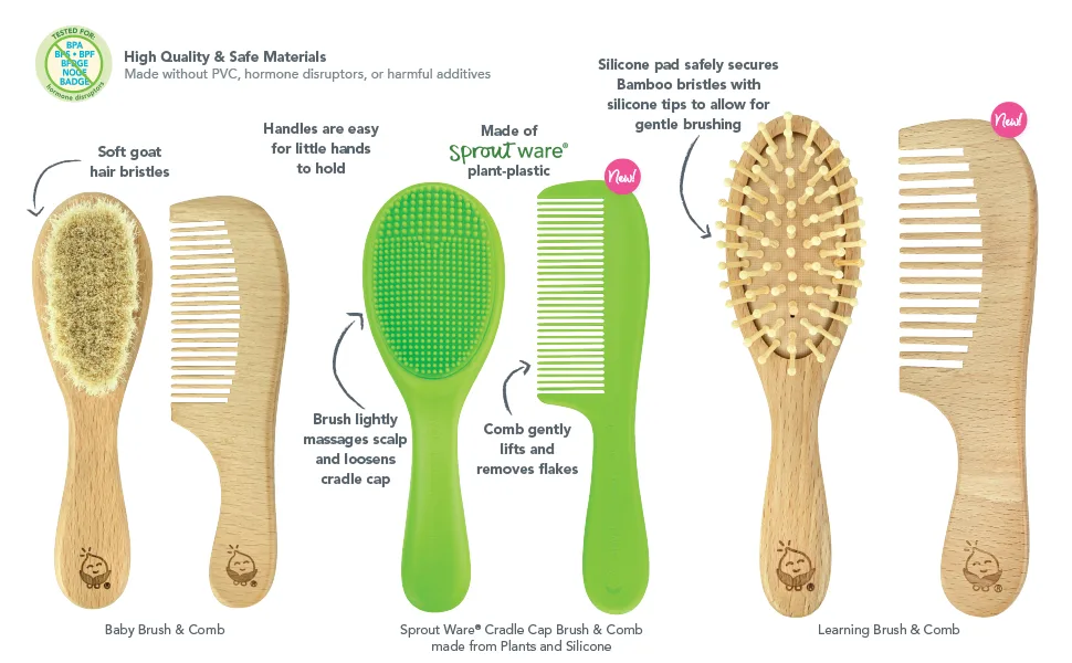 green sprouts Sprout Ware  Cradle Cap Brush + Comb Set Made from Plants and Silicone Cradle Cap Brush & Comb - green sprouts
