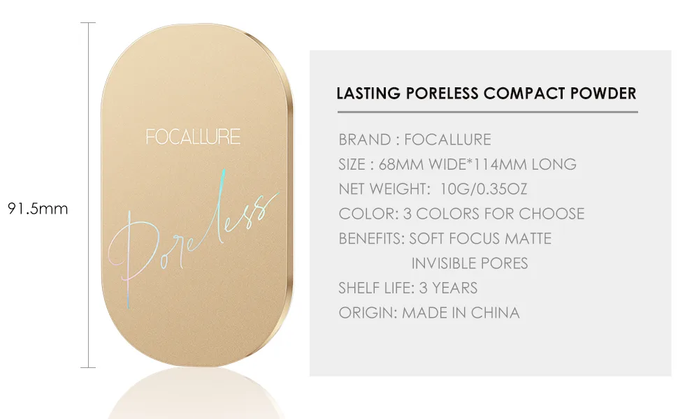 FOCALLURE Poreless Pressed Powder  Mineral Finishing Powder Foundation  Breathable & Buildable Coverage Setting Powder  Matte Finish  Controls Shine and Smooths Complexion  Ivory 101 Ivory - FA206 05