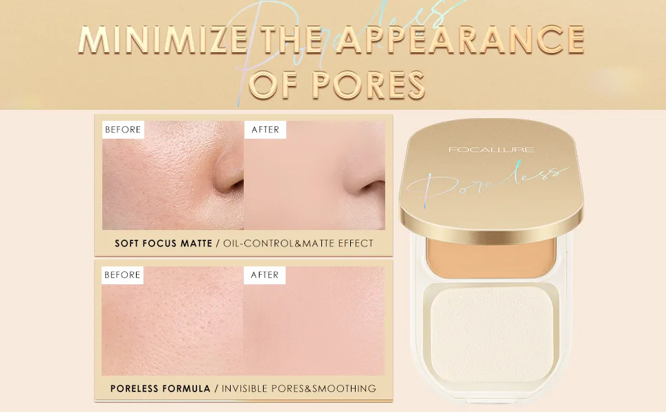 FOCALLURE Poreless Pressed Powder  Mineral Finishing Powder Foundation  Breathable & Buildable Coverage Setting Powder  Matte Finish  Controls Shine and Smooths Complexion  Ivory 101 Ivory - FA206 3
