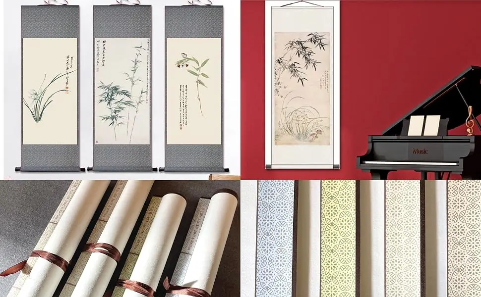 CA Society 4Pcs Japanese Scroll Blank Chinese Calligraphy Scroll Decorative Scroll Wall Hanging DIY Art Project Supply 4 Colors Set - scroll