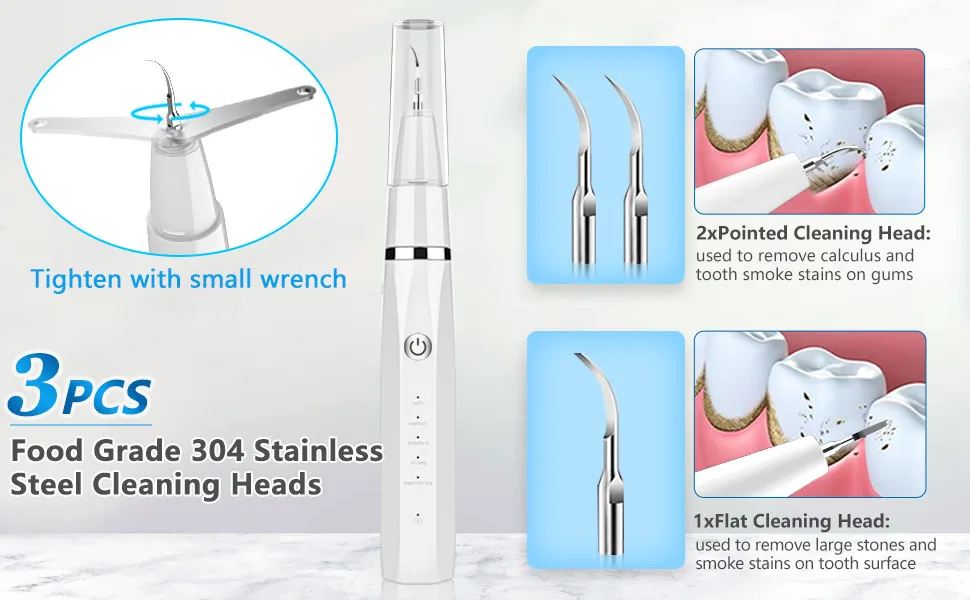 Plaque Remover for Teeth- LYMI Remove Teeth Stain tarter Plaque Calculus-with Led 5 Adjustable Modes 3 Replaceable Clean Heads -Safe(White) - product information 3