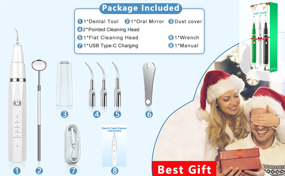 Plaque Remover for Teeth- LYMI Remove Teeth Stain tarter Plaque Calculus-with Led 5 Adjustable Modes 3 Replaceable Clean Heads -Safe(White) - product information 8