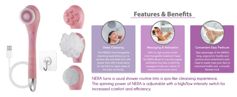 Spa Sciences - NERA Replacement Body Brush Head - Back and Body Brush - For All Skin Types - nera