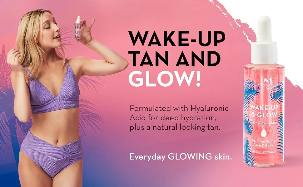 Mystic Tan Wake-Up & Glow Daily Glow Control Self Tan Drops  1.0 fl. oz - Hyaluronic overnight moisturizer