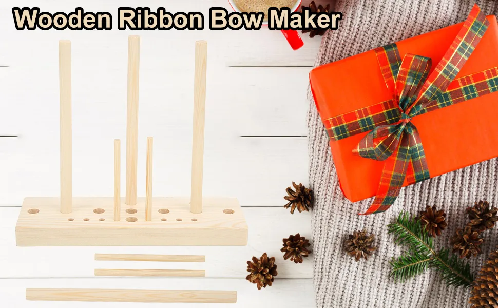 Pssopp Wooden Ribbon Bow Maker Wooden Multi Size Adjustable with Wooden Board Sticks for Christmas Bows Holiday Wreaths Crafts Decoration - Wooden Ribbon Bow Maker