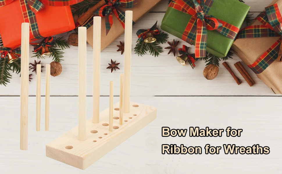 Pssopp Wooden Ribbon Bow Maker Wooden Multi Size Adjustable with Wooden Board Sticks for Christmas Bows Holiday Wreaths Crafts Decoration - Wooden Ribbon Bow Maker