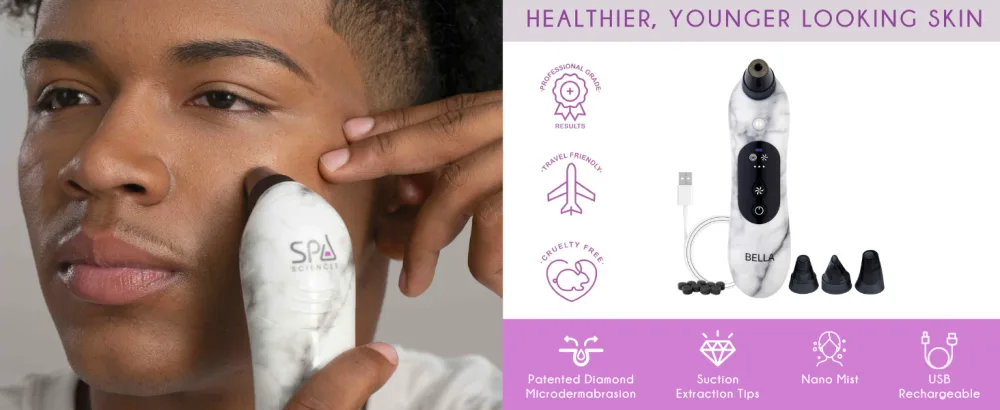Spa Sciences - Bella Microderm Pore Extractor & Nano Mister - 3-in-1 - Exfoliation & Pore Purification - Hydrating  Refreshing  Soothing - for All Skin Types - USB Charging - bella