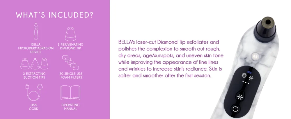 Spa Sciences - Bella Microderm Pore Extractor & Nano Mister - 3-in-1 - Exfoliation & Pore Purification - Hydrating  Refreshing  Soothing - for All Skin Types - USB Charging - bella