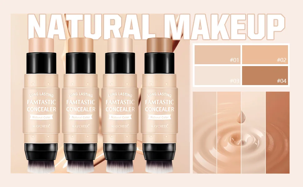 ONLYOILY 2 Pcs Contour & Highlighter Stick  Concealer & Bronzer Stick With Brush  Longwear Foundation Stick  Smooth  Blends Easily Face Makeup 02+04 - contour stick
