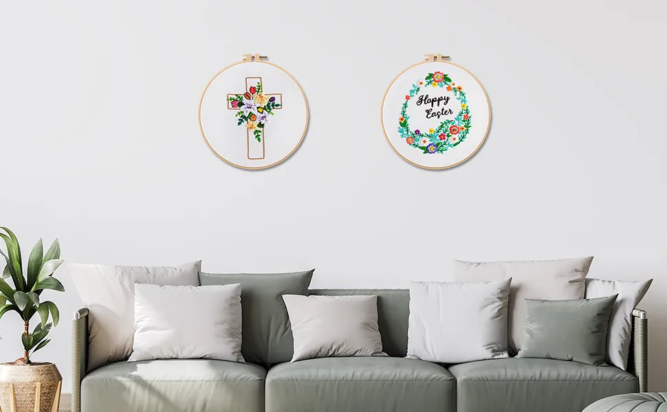 Louise Maelys Cross Lily Pattern Embroidery Starter Kit Cross Stitch Kits for Adults with Embroidery Hoop Needles Threads Instruction -Easter Jesus kit-1 - beginner cross stitch kits for adults