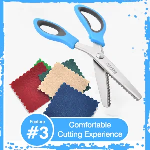 Makasla Pinking Shears Scissors for Fabric  Craft Scissors Decorative Edge  Zig Zag Scissors with Serrated Cutting Edge  Professional Sewing Pinking Shear for Fabric/Leather/Paper Craft (Blue) - comfortable grip