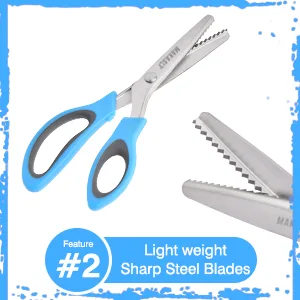 Makasla Pinking Shears Scissors for Fabric  Craft Scissors Decorative Edge  Zig Zag Scissors with Serrated Cutting Edge  Professional Sewing Pinking Shear for Fabric/Leather/Paper Craft (Blue) - light weight sharp scissors