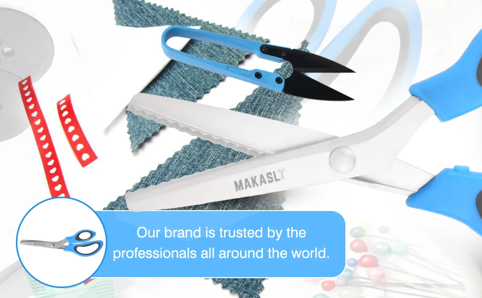 Makasla Pinking Shears Scissors for Fabric  Craft Scissors Decorative Edge  Zig Zag Scissors with Serrated Cutting Edge  Professional Sewing Pinking Shear for Fabric/Leather/Paper Craft (Blue) - MAKASLA pinking Shears trusted by professionals