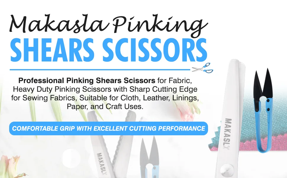 Makasla Pinking Shears Scissors for Fabric  Craft Scissors Decorative Edge  Zig Zag Scissors with Serrated Cutting Edge  Professional Sewing Pinking Shear for Fabric/Leather/Paper Craft (Blue) - zig zag scissors