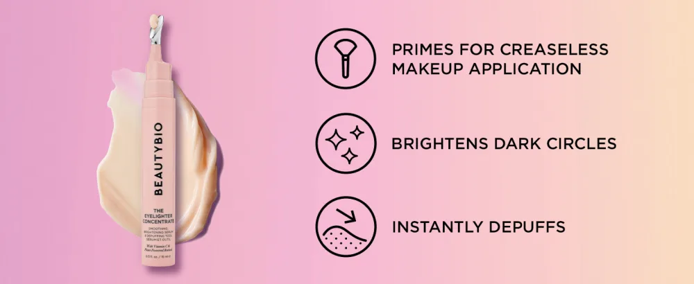 BeautyBio The Eyelighter Concentrate. Smoothing  Brightening & Priming Serum + Depuffing Tool  1 ct. - eye mositurizer reduced fine lines wrinkles depuffs brightens dark circles
