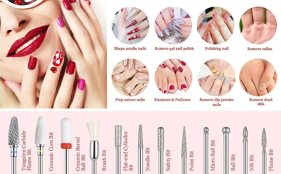 Cordless Electric Nail Drill TsMADDTs Portable Efile Nail Drill E File for Acrylic with 12 Nail Drill Bits  Nail Clipper and Brush Pink  Pink-2 - product information 10