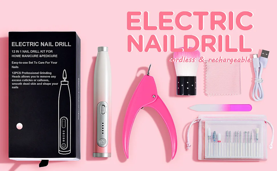 Cordless Electric Nail Drill TsMADDTs Portable Efile Nail Drill E File for Acrylic with 12 Nail Drill Bits  Nail Clipper and Brush Pink  Pink-2 - product information 9