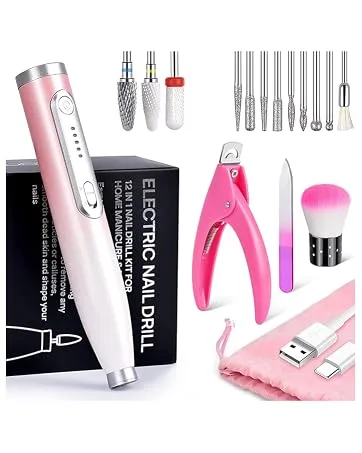 Cordless Electric Nail Drill TsMADDTs Portable Efile Nail Drill E File for Acrylic with 12 Nail Drill Bits  Nail Clipper and Brush Pink  Pink-2 - Nail Drill