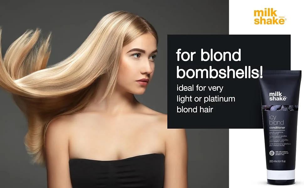 milk_shake Icy Blond Conditioner - Black Pigment Silver Conditioner for Very Light Blond and Platinum Hair  8.4 Fl Oz (250 ml) - milk_shake Icy Blond Conditioner, Black Pigment Silver Conditioner for Very Light Blond Hair
