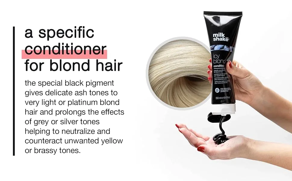 milk_shake Icy Blond Conditioner - Black Pigment Silver Conditioner for Very Light Blond and Platinum Hair  8.4 Fl Oz (250 ml) - milk_shake Icy Blond Conditioner, Black Pigment Silver Conditioner for Very Light Blond Hair
