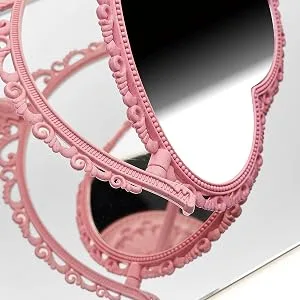 RECEESOON Pink Heart Mirror Double Sides  Vanity Makeup Mirror for Desk  Pink Vintage Mirror  Coquette Danish Pastel Room Decor Aesthetic - double-sided mirror