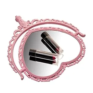 RECEESOON Pink Heart Mirror Double Sides  Vanity Makeup Mirror for Desk  Pink Vintage Mirror  Coquette Danish Pastel Room Decor Aesthetic - Large mirror
