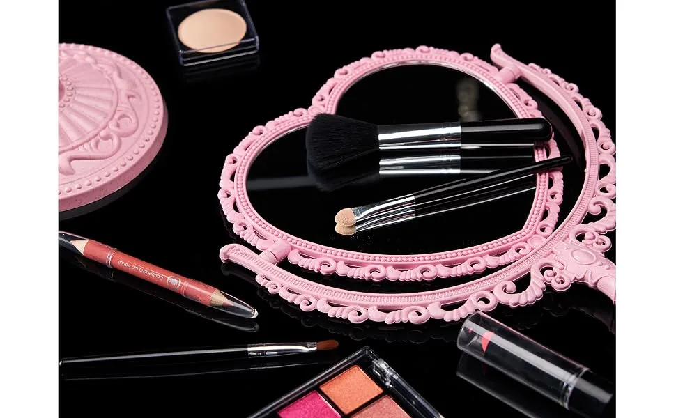 RECEESOON Pink Heart Mirror Double Sides  Vanity Makeup Mirror for Desk  Pink Vintage Mirror  Coquette Danish Pastel Room Decor Aesthetic - makeup mirror