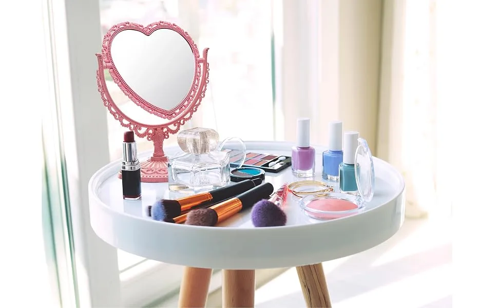 RECEESOON Pink Heart Mirror Double Sides  Vanity Makeup Mirror for Desk  Pink Vintage Mirror  Coquette Danish Pastel Room Decor Aesthetic - pink mirror