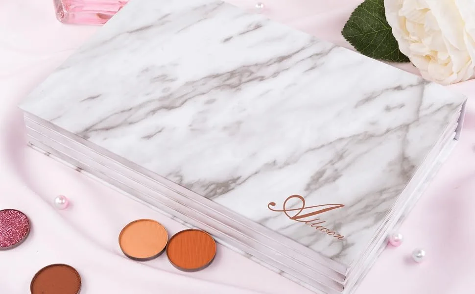 Allwon 4-Layer Book Shaped Marble Magnetic Palette Large Empty Makeup Palette Storage Box for Eyeshadow Lipstick Blush Powder (White) - 4-Layer Book Shaped Marble Magnetic Palette