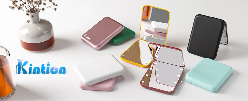 Kintion Pocket Mirror  1X/3X Magnification LED Compact Travel Makeup Mirror  Compact Mirror with Light  Purse Mirror  2-Sided  Portable  Folding  Handheld  Small Lighted Compact Mirror for Gift  White - pocket mirror