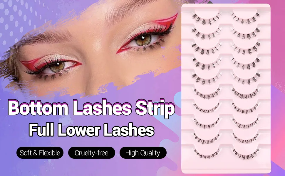 Natural Bottom Lashes Strip Eyelashes 2 Styles Lower Fake Eyelashes 10 Pairs by Yawamica - Bottom Lashes Strip Full Lower Lashes