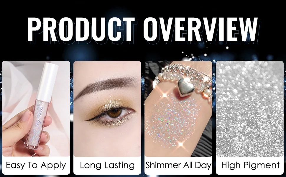 Erinde 4PCS Liquid Glitter Eyeliner EyeShadow Makeup  Tear Drop  Shimmer Metallic  Long Wearing  Twinkle Under Eye Makeup Shadow Christmas Makeup 01 02 03 04 - eyeliner sticker